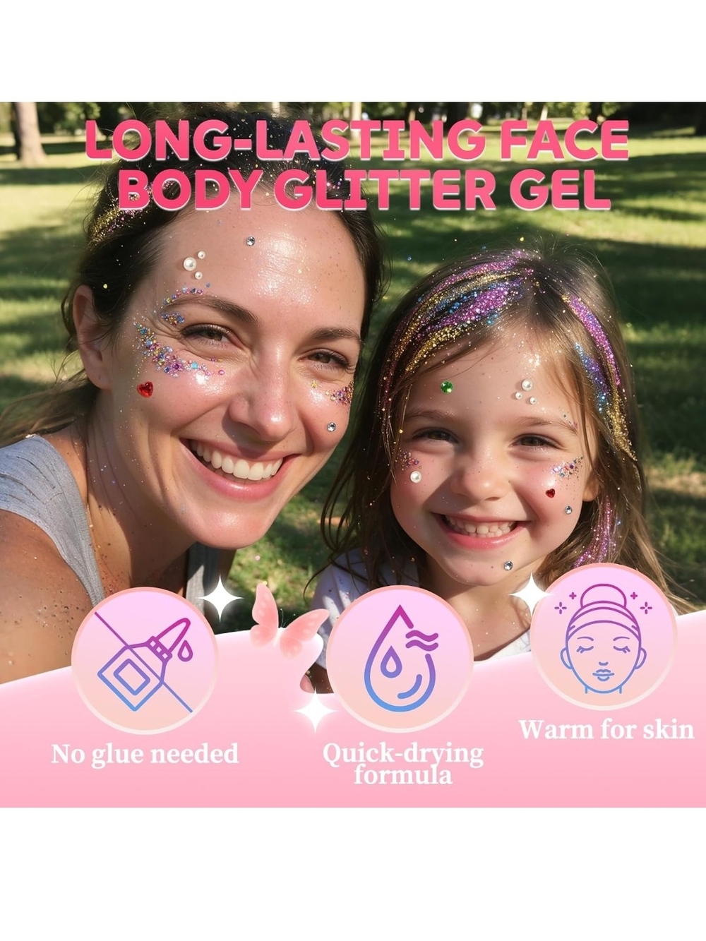 Face Body Glitter Gel,40 Colors Glitter Makeup with 6 Face Gem Sticker Sheets - Picture 5 of 8